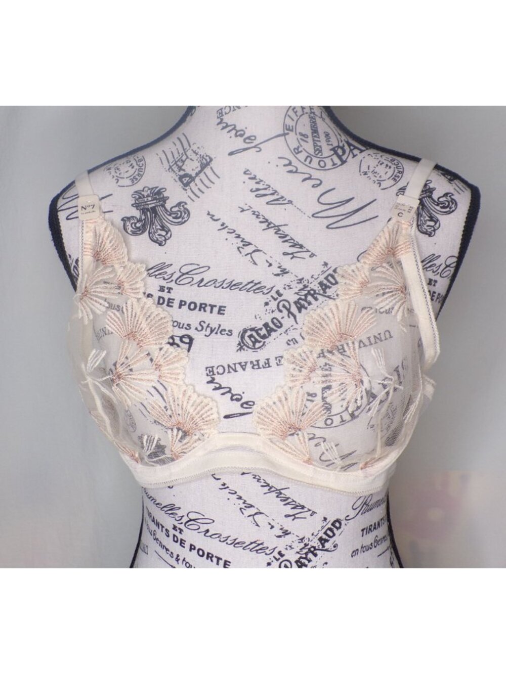 🆕ETAM Sheer Mesh Palmes Triangle Bralette Bra 36C Cream Gold - Picture 4 of 8
